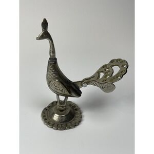 Vintage Egyptian Solid Silver Brass Peacock Kohl Eyeliner Flask Bird Figure